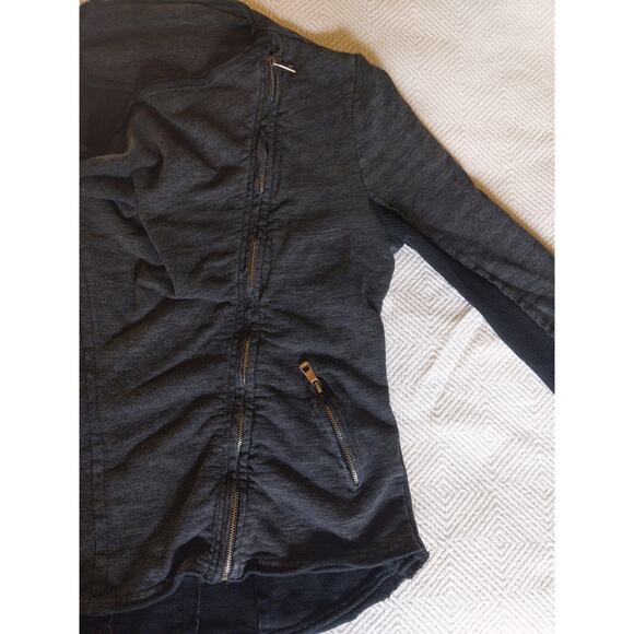 Italian Made Moto Jacket Gray Asymmetric Zip Raw Edge Draped Avant Garde Large - Picture 4 of 8